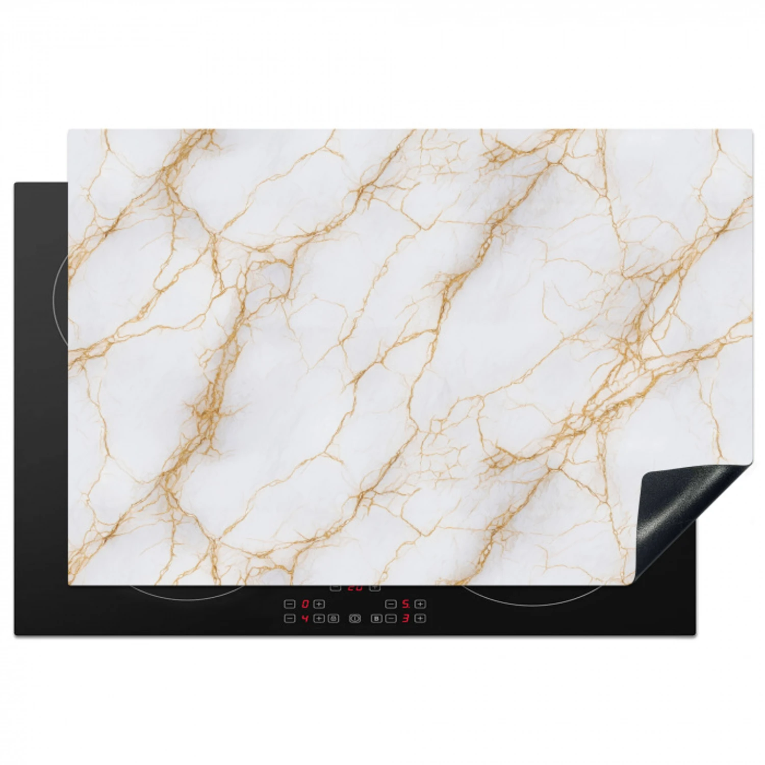 Wit - Goud - Marmer - Aders Inductie beschermer vinyl 3mm klein 276 -3d