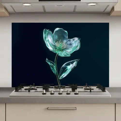 Bladeren - Bloem - Glazen - Donkerblauw keuken achterwand spatscherm klein -3d_website