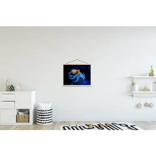 Octopus - Stippen - Blauw - Zee textielposter latten blank klein -kinderkamer