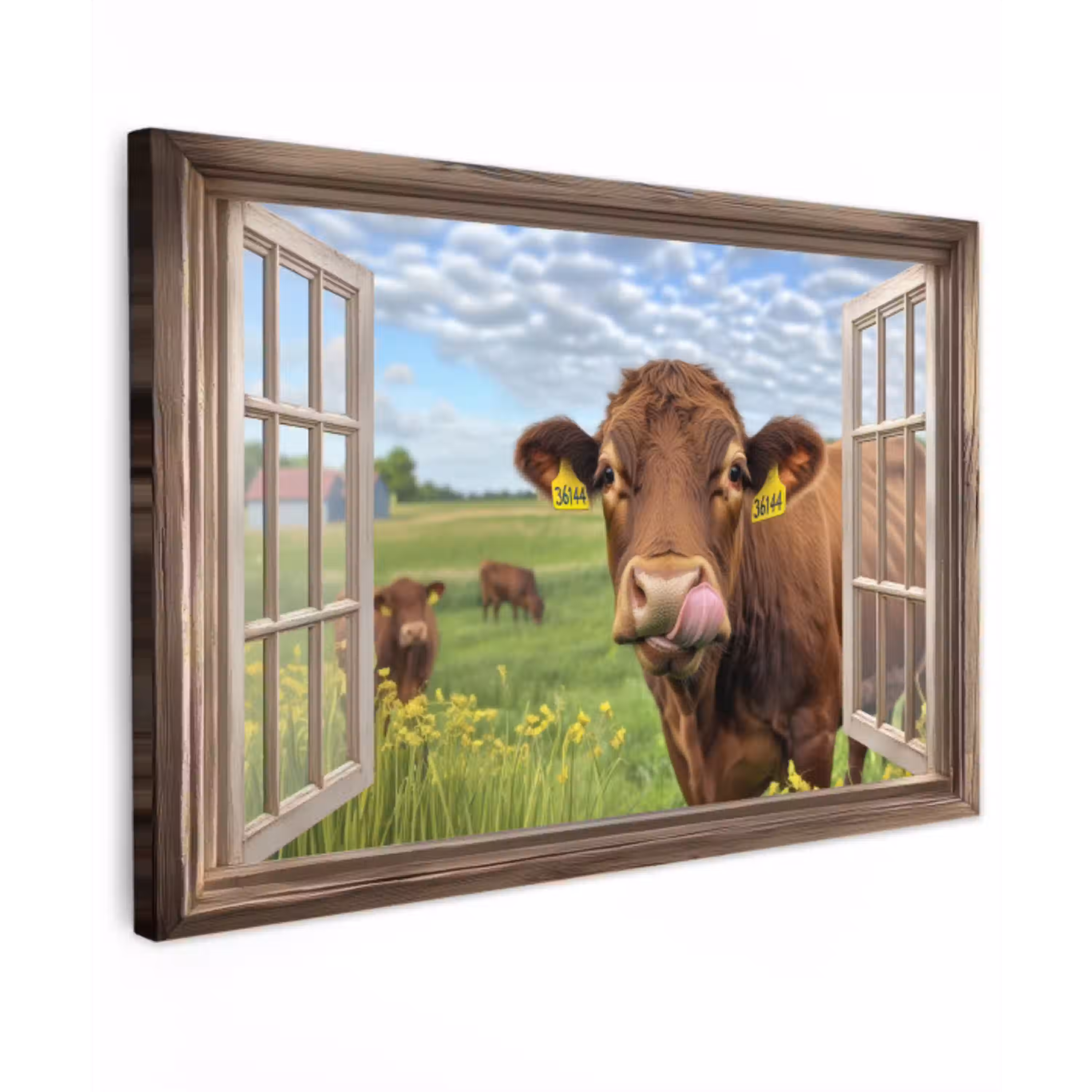 Doorkijk - Koe - Weiland - Landschap - Dieren Tuinposter op houten frame 2 cm dik klein -3d