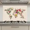 Wereldkaart - Bloemen - Roze keuken achterwand spatscherm klein -3d_website