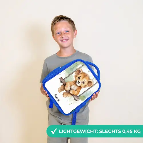 Lucas leeuw Kinderrugzak - Blauw middel -sfeer1_NL