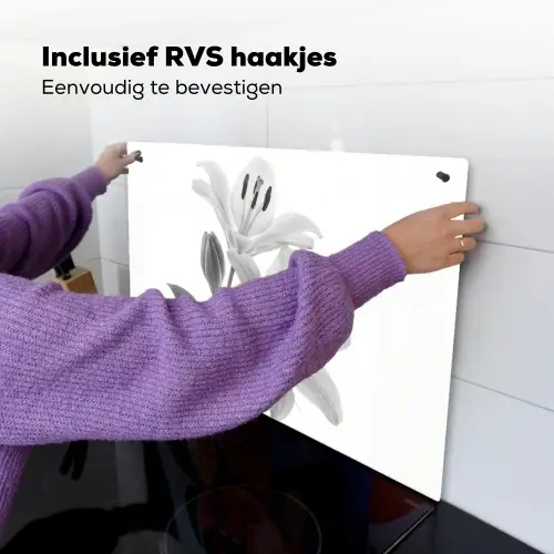 Lelies - Elegant - Zwart - Wit Inductie beschemer met haakjes klein -ky-ophangen-nl