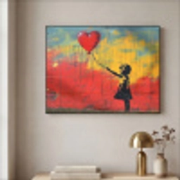 Banksy Style - Kleurrijk - Graffiti - Meisje - Street art Textielframe zwart klein -sfeer2