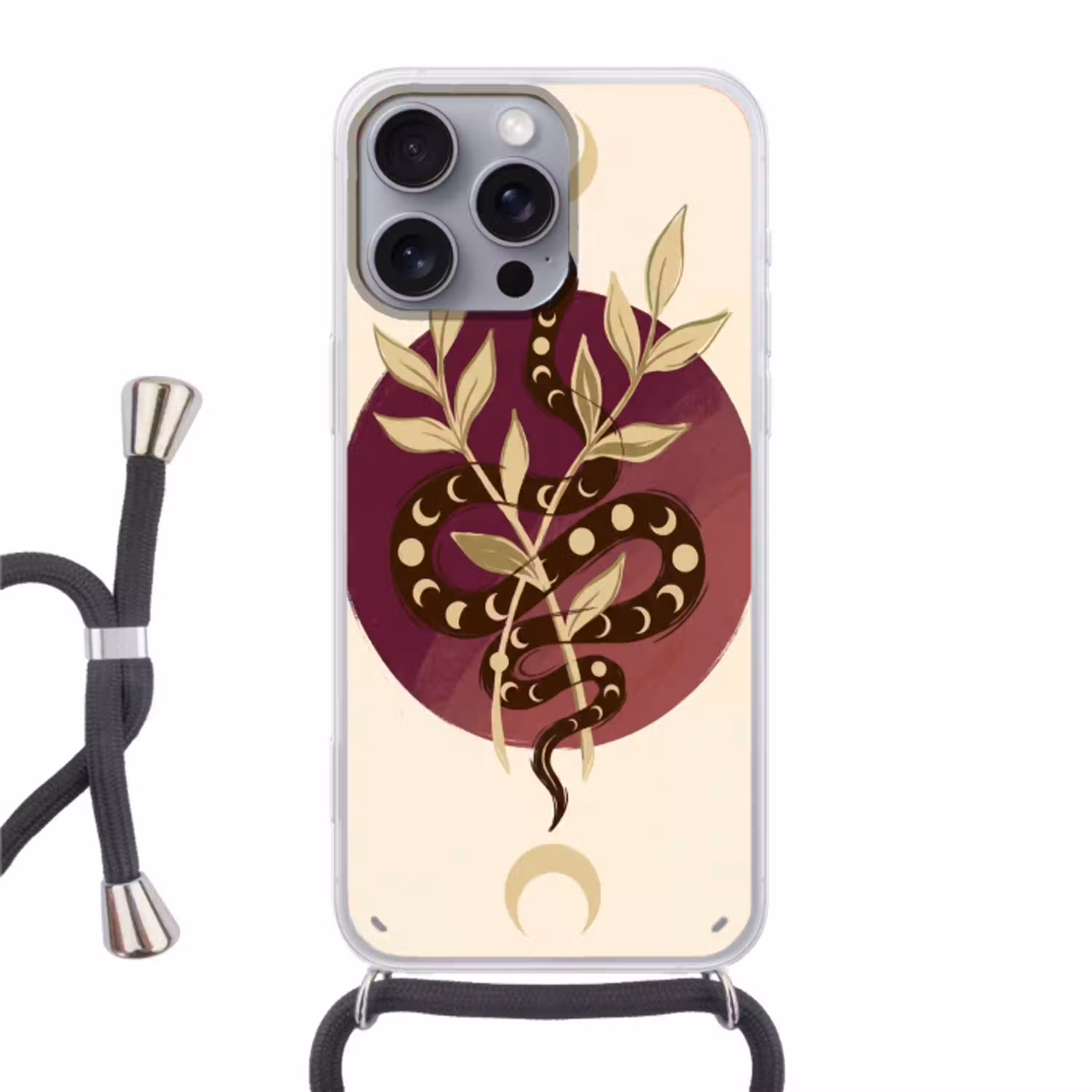 Dieren - Slang - Maan - Mystiek - Abstract Hoesje iPhone 16 Pro Max met koord klein -3d