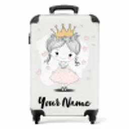 Prinses met kroon en roze hartjes NBS - Handbagage koffer - Kinderen Unisex middel -productfoto_recht
