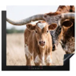 Texas Longhorn - Kalf - Weide - Dieren Inductie beschermer vinyl 3mm middel -3d