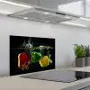 Paprika - Groente - Water - Zwart - Rood - Groen - Geel keuken achterwand spatscherm klein -3d_schuin