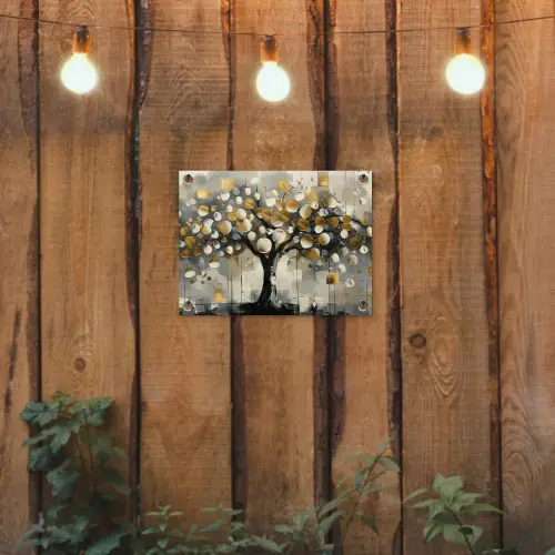 Boom - Abstract - Beige - Goud - Zwart tuinposter los doek klein -sfeer1