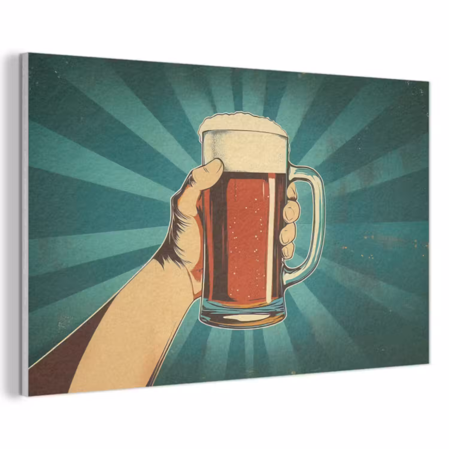 Akoestisch schilderij - Bierglas - Schuim - Retro - Groen