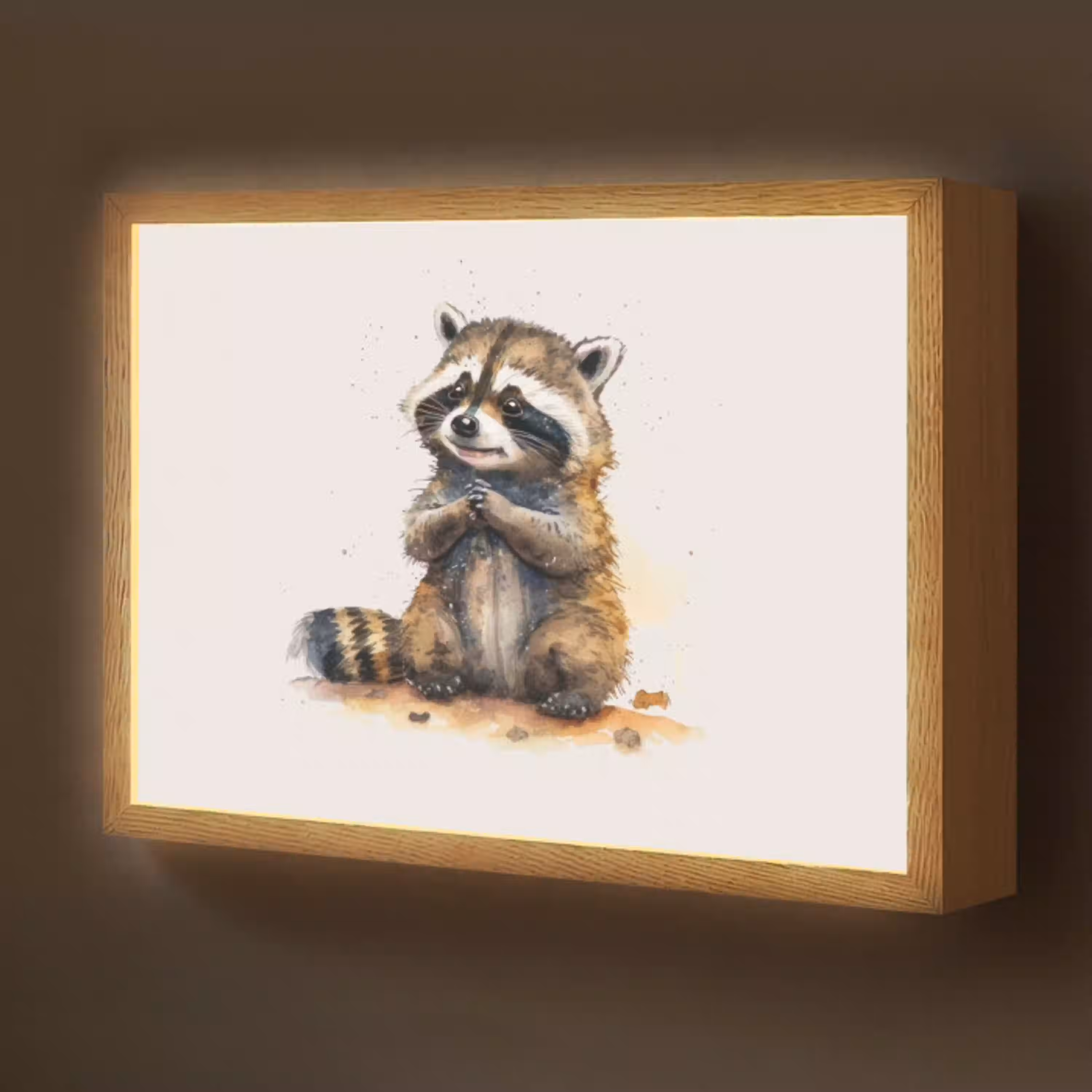 Wasbeer - Waterverf - Kleuren - Dieren - Kids Light Box met batterij (Wandlamp kind) middel -z3d_website