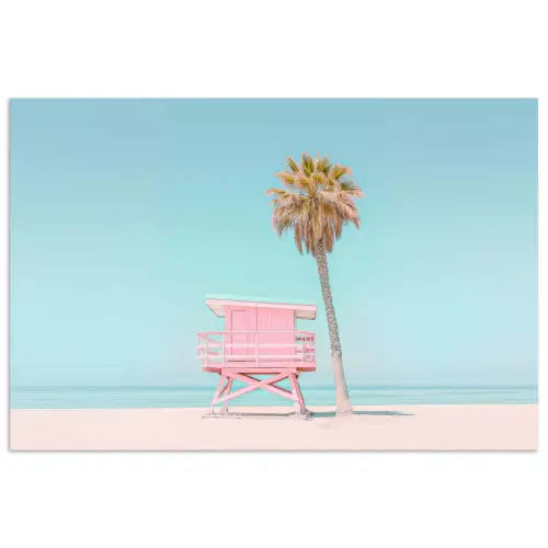 Palmboom - Strandhuis - Roze poster papier klein -3d
