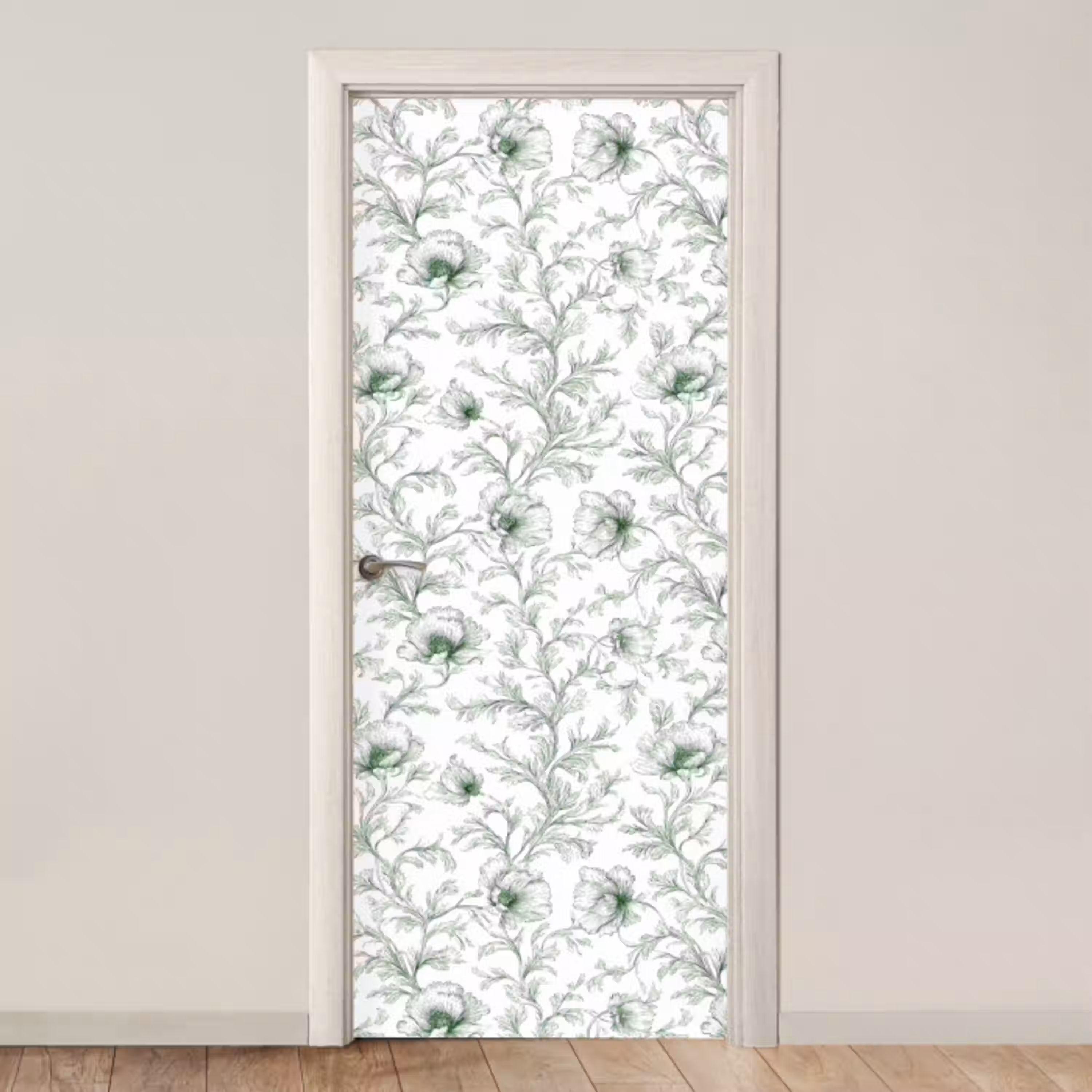Bloemen - Getekend - Groen deurposter klein 289 -3d_beige