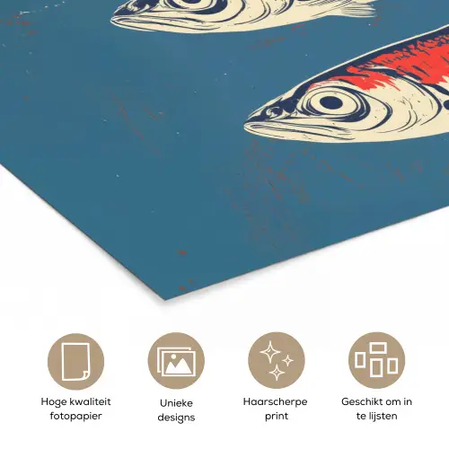 Vissen - Rood - Blauw poster papier klein -closeup_NL