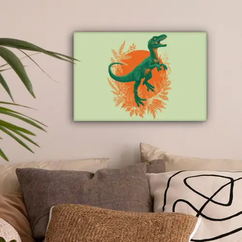 Dinosaurus - Groen - Planten - Cirkel canvas 2cm klein -sfeer1