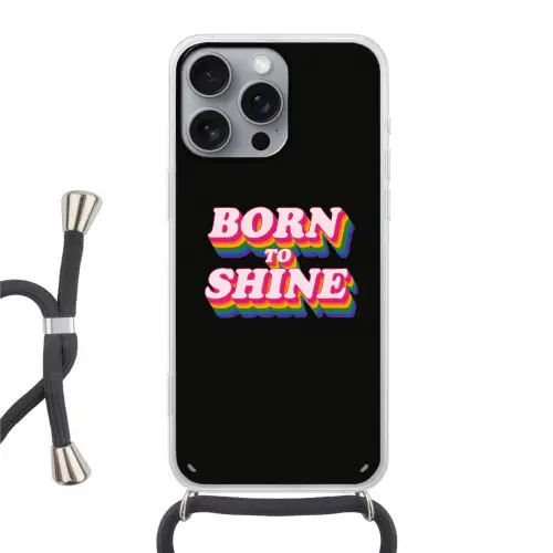 Quote - Regenboog - Roze - Zwart Hoesje iPhone 16 Pro Max met koord klein -3d