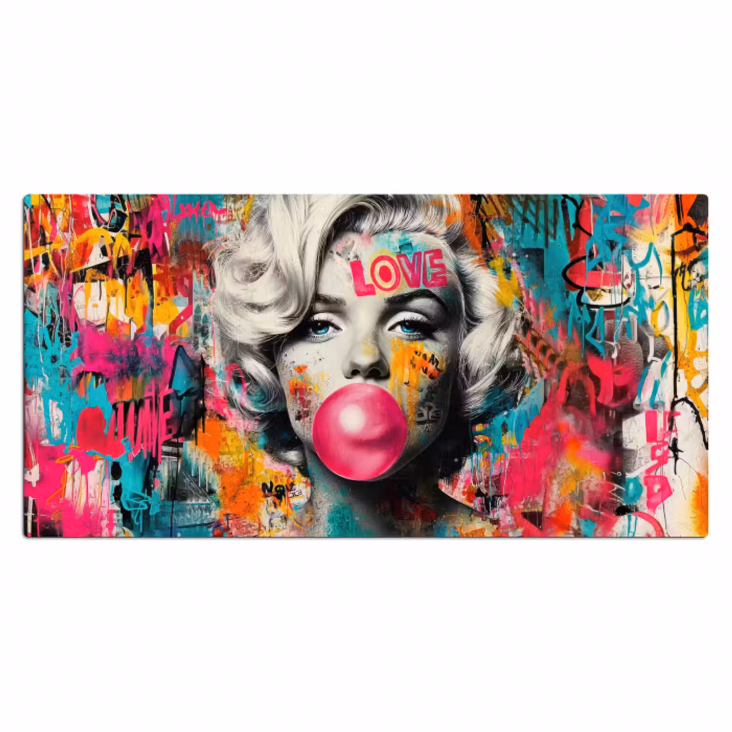 Schreibtischunterlage - Frau - Kaugummi - Graffiti - Neonfarben