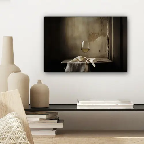 Strik - Beige - Witte - Wijn canvas 2cm klein -sfeer6