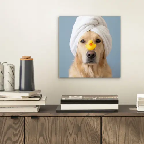 Hond - Badeend - Geel aluminium wit klein -sfeer1