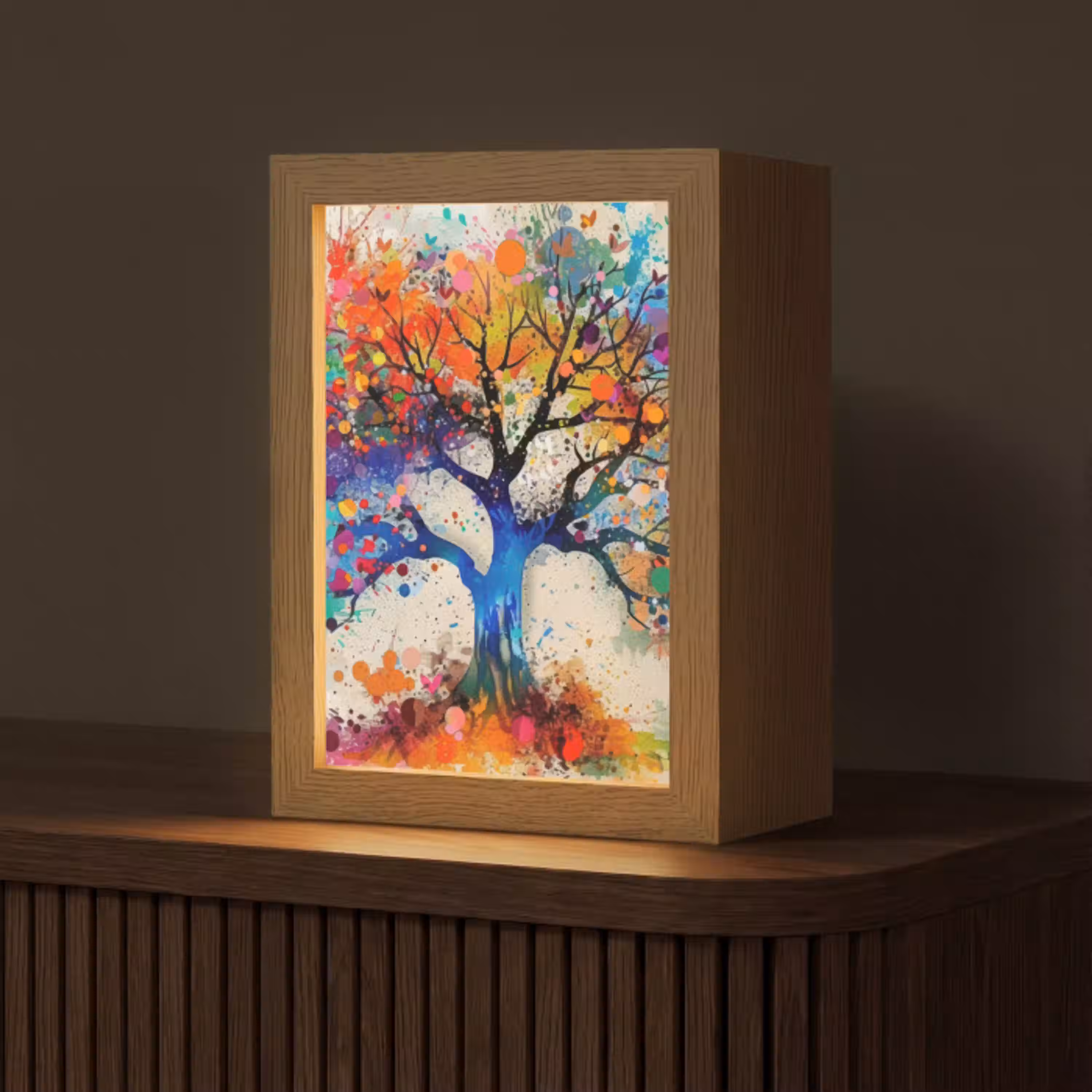 Levensboom - Natuur - Kleurrijk - Boom Light Box met kabel (Tafellamp) klein -z3d_website
