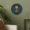 Vrouw - Vlinder - Bril - Blauw - Modern - Portret Akoestische PET Vilt - Rond klein -sfeer2