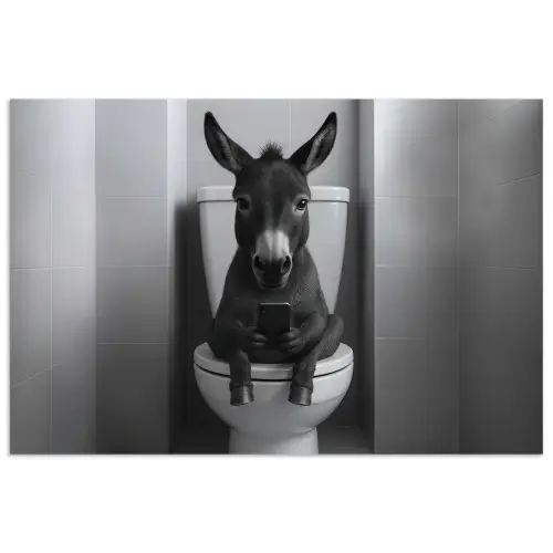 Ezel - Telefoon - Toilet - Zwart - Wit poster papier klein -3d