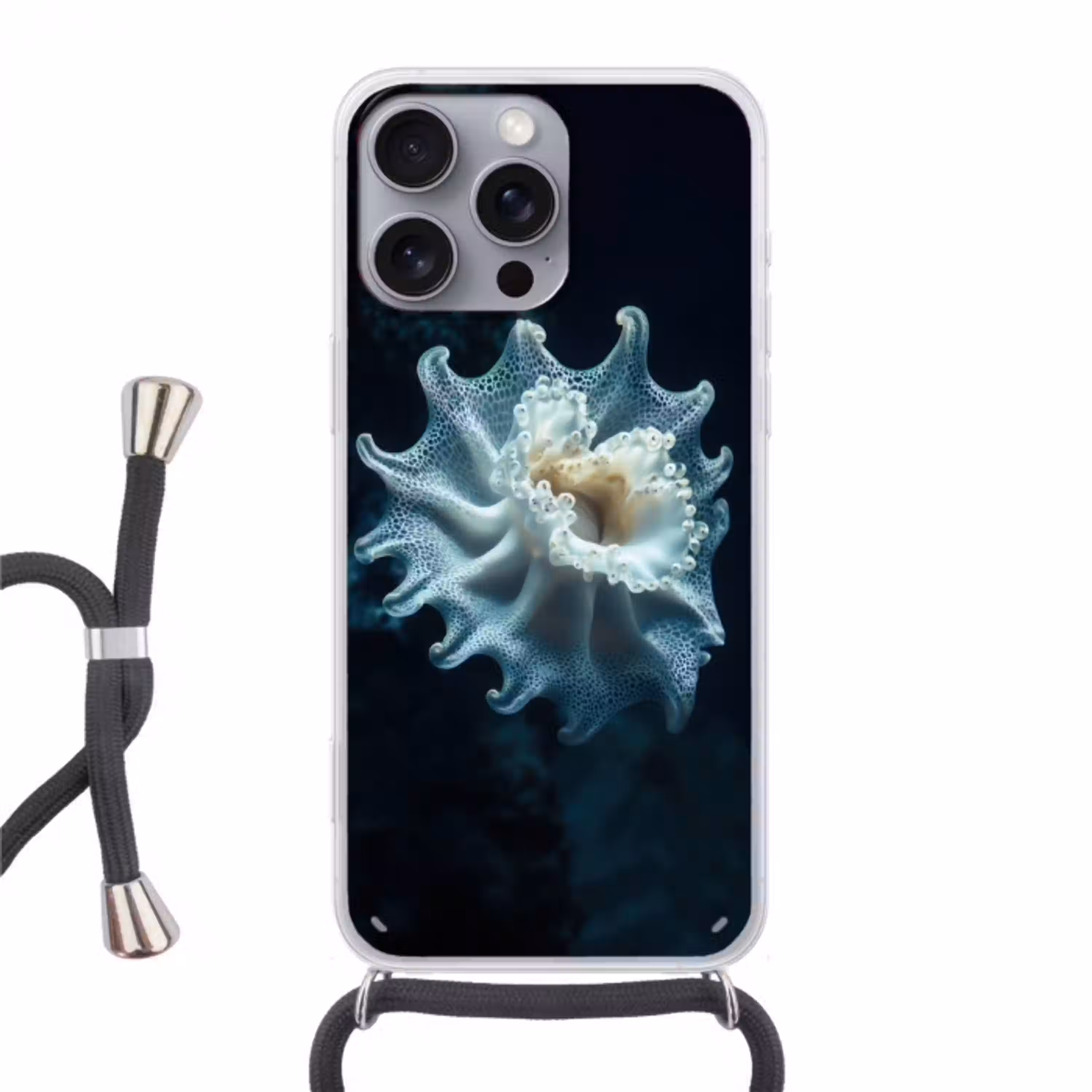 Zeewezen - Wit - Golven - Water Hoesje iPhone 16 Pro Max met koord klein -3d