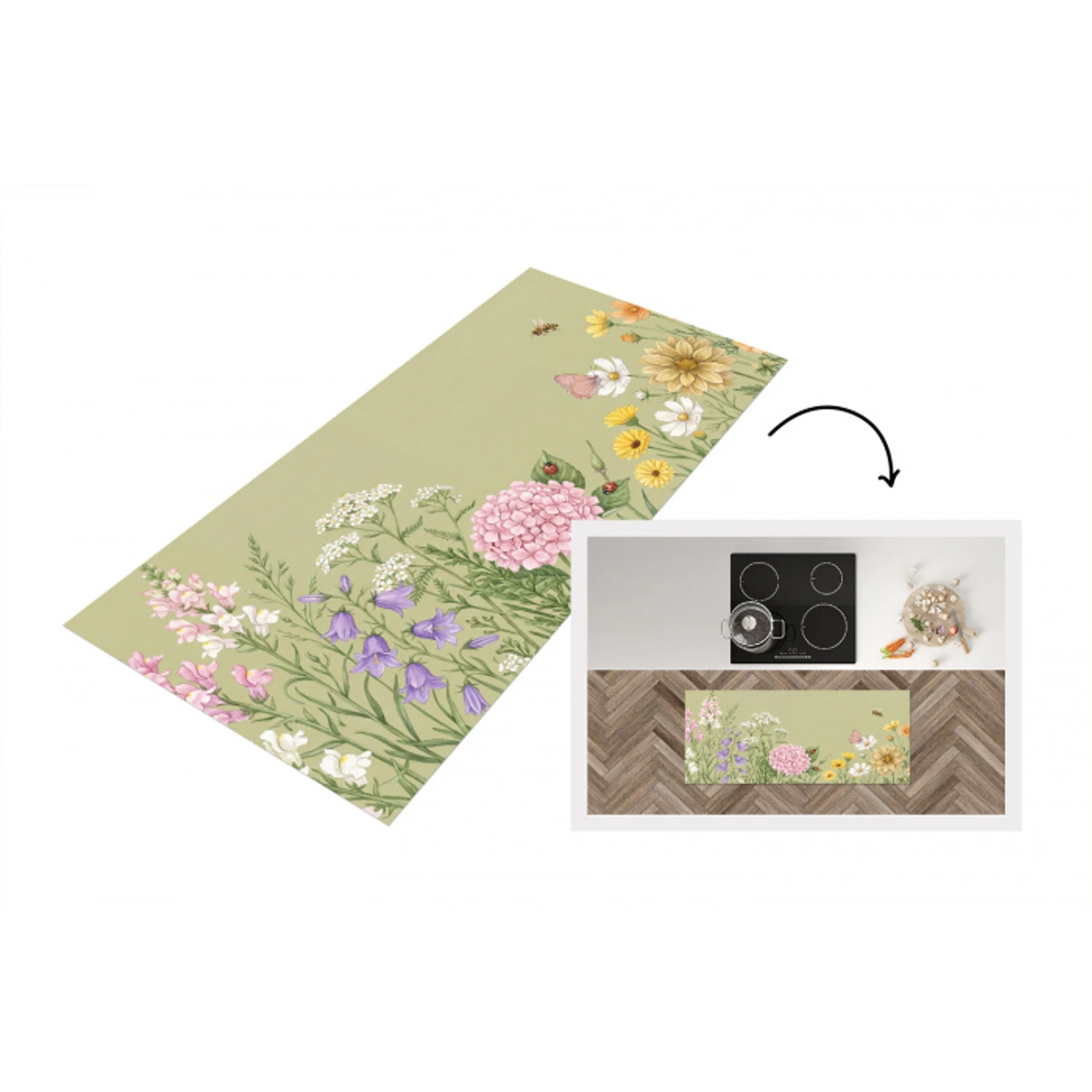 Botanisch - Bloemen - Kleurrijk Keukenloper - keukenmat middel -3d