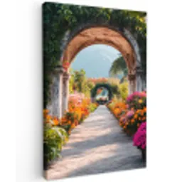 Doorkijk - Bloemen - Tropisch - Kleurrijk Tuinposter op houten frame 2 cm dik klein -3d