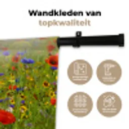 Lente - Bloemen - Rood - Klaproos - Gras - Groen Wandkleed katoen middel -sfeer2