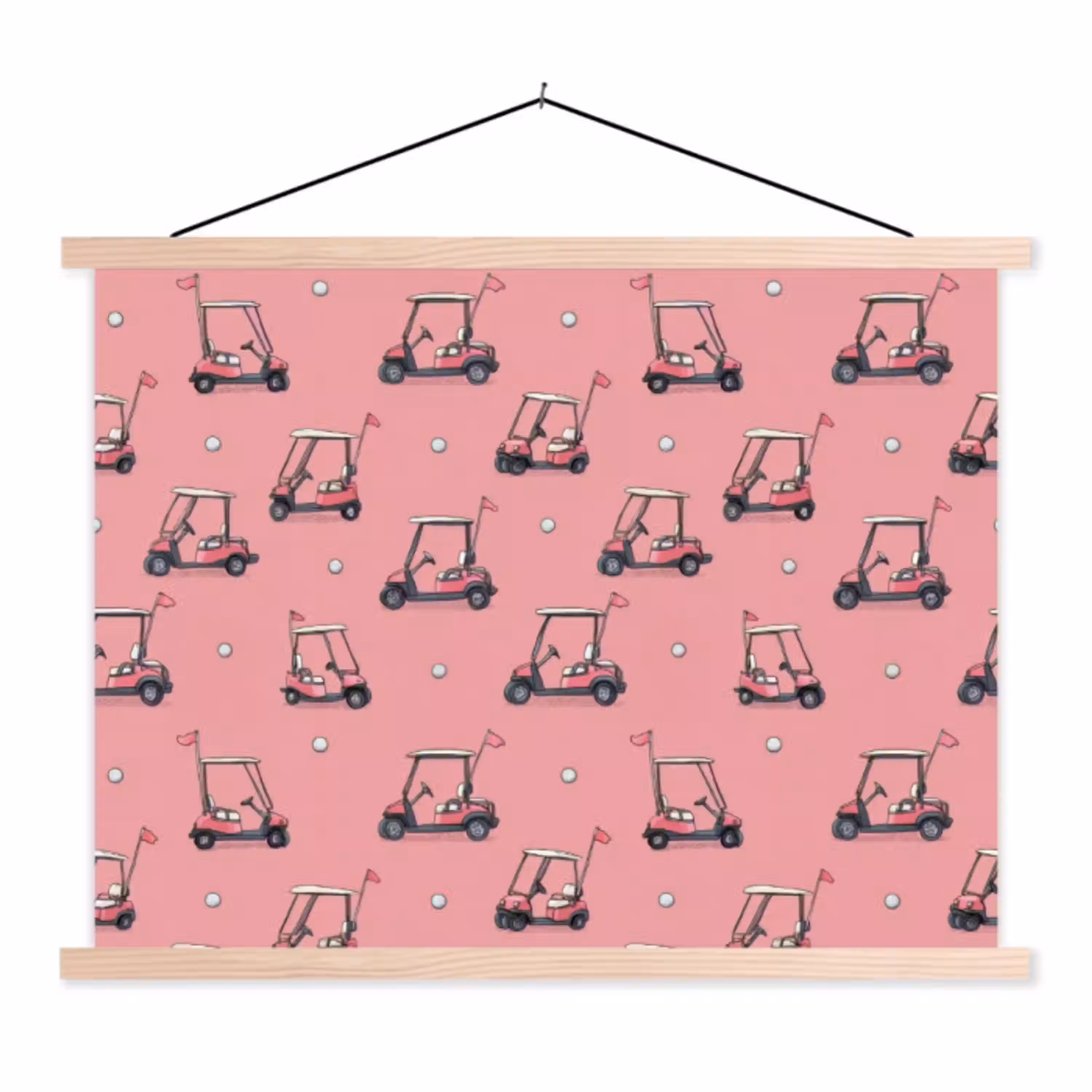 Golfkar - Retro - Roze textielposter latten blank klein 122 -3d