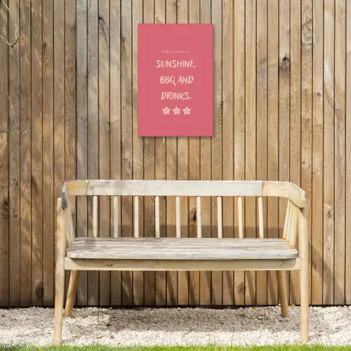 BBQ - Quote - Roze - Zomer Tuinposter op houten frame 2 cm dik klein -sfeer4
