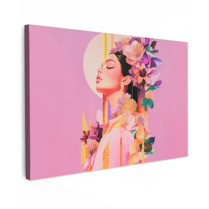 Vrouw - Bloemen - Paars - Abstract Tuinposter op houten frame 2 cm dik klein -3d