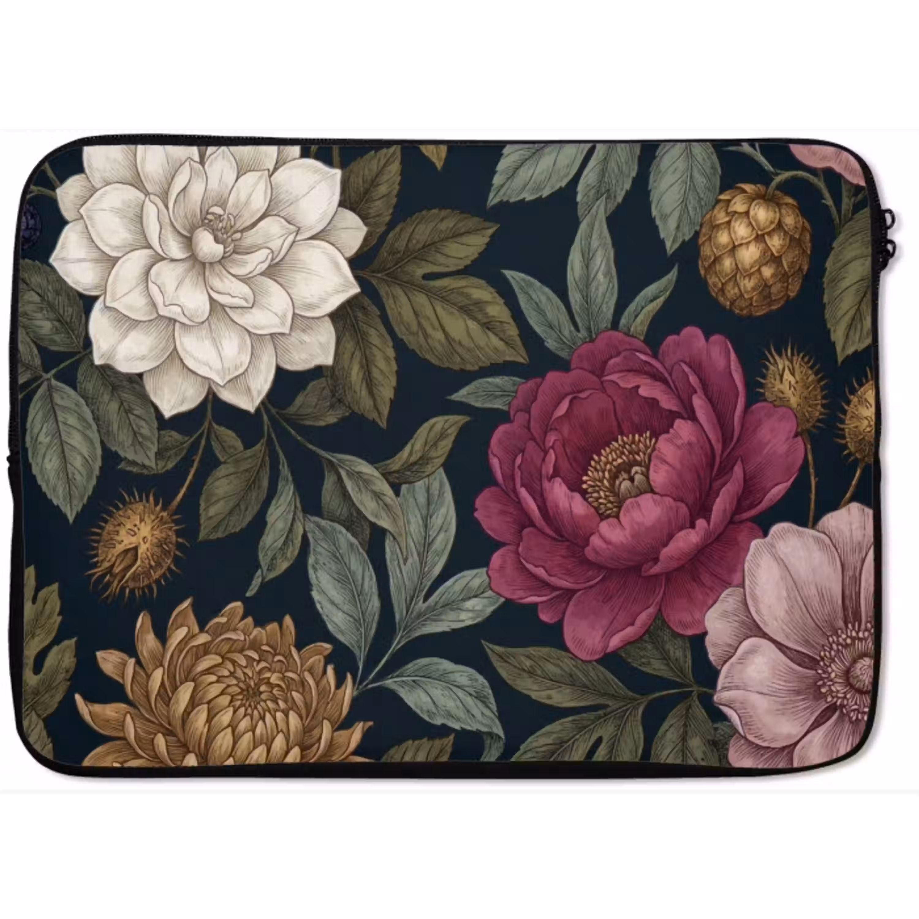 Bloemen - Botanisch - Illustratie - Donker - Vintage laptophoes neopreen klein -zkaufland3dotto