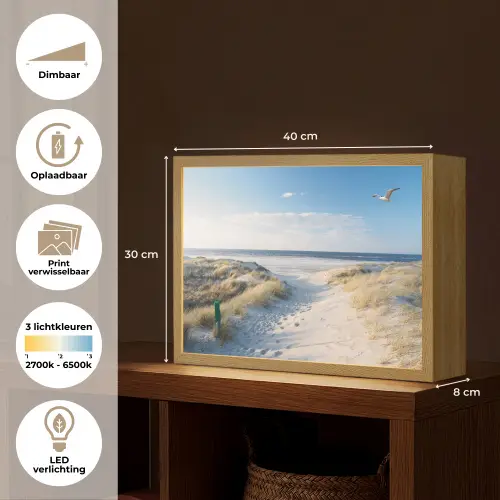 Duin - Meeuw - Strand - Zee - Zon Light Box met batterij (Wandlamp) middel -USP_websiteoverzichtNL