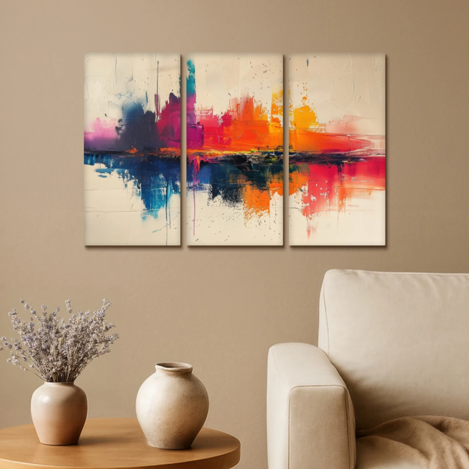 Kleurrijk - Abstract - Verflook - Modern Canvas - Meerluiken 3 luik klein -sfeer1