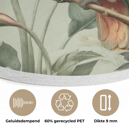 Gele kuifkaketoe - paradijsvogelbloemen - Groen Akoestische PET Vilt - Rond klein -closeup_NL