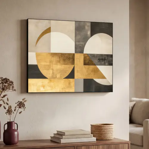 Abstract - Goud - Grijs - Vormen - Geometrisch Textielframe zwart klein -sfeer3
