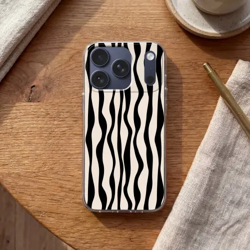 Golvende lijnen - Beige - Zwart - Abstract Telefoonhoesje iPhone 17 Pro klein -sfeer1
