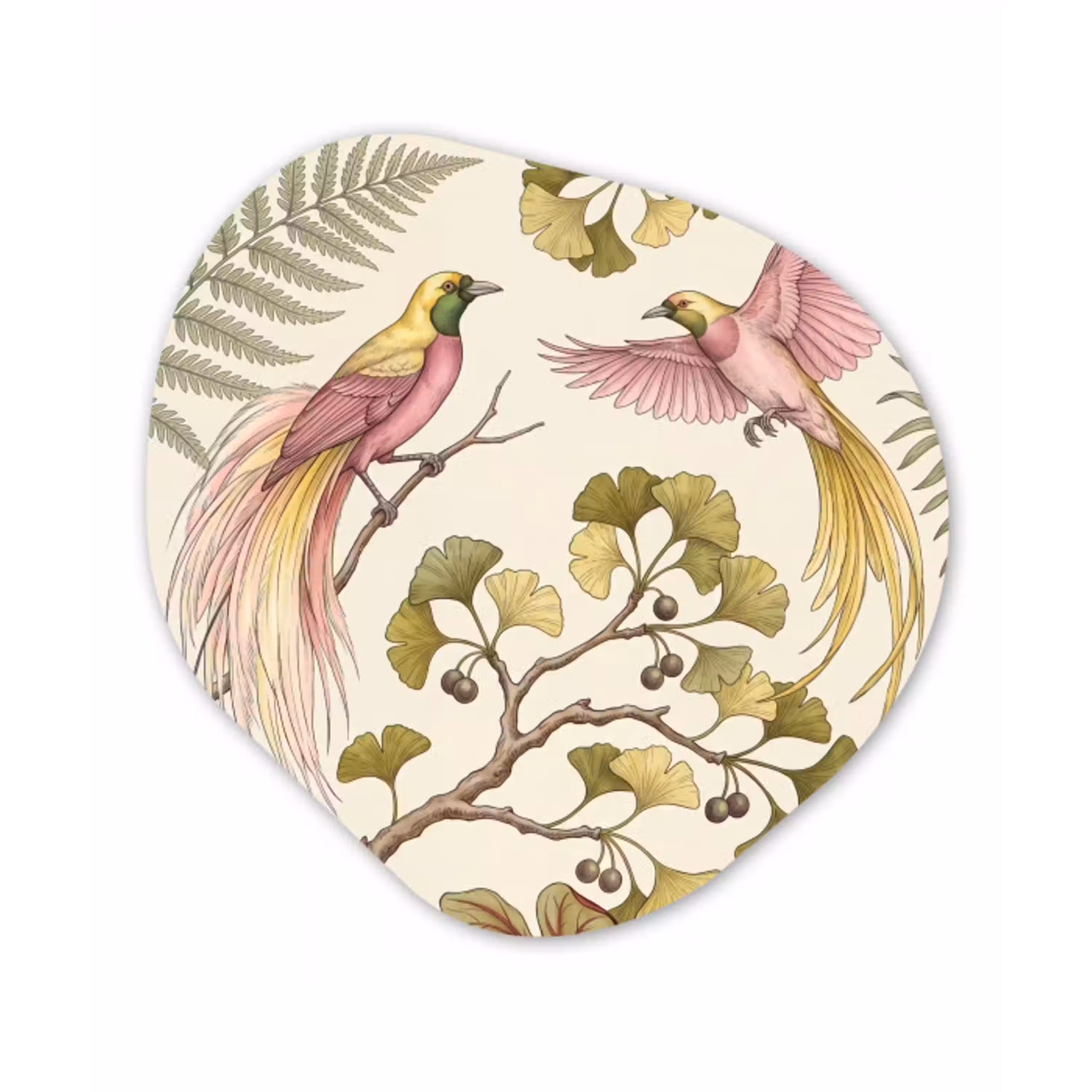 Vogels - Tropisch - Botanisch - Roze Wandcirkel Organisch Aluminium middel -3d