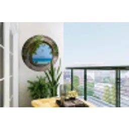 Strand - Doorkijk - Tropisch -  Strandstoel Wandcirkel tuinposter met ringen klein -buiten1