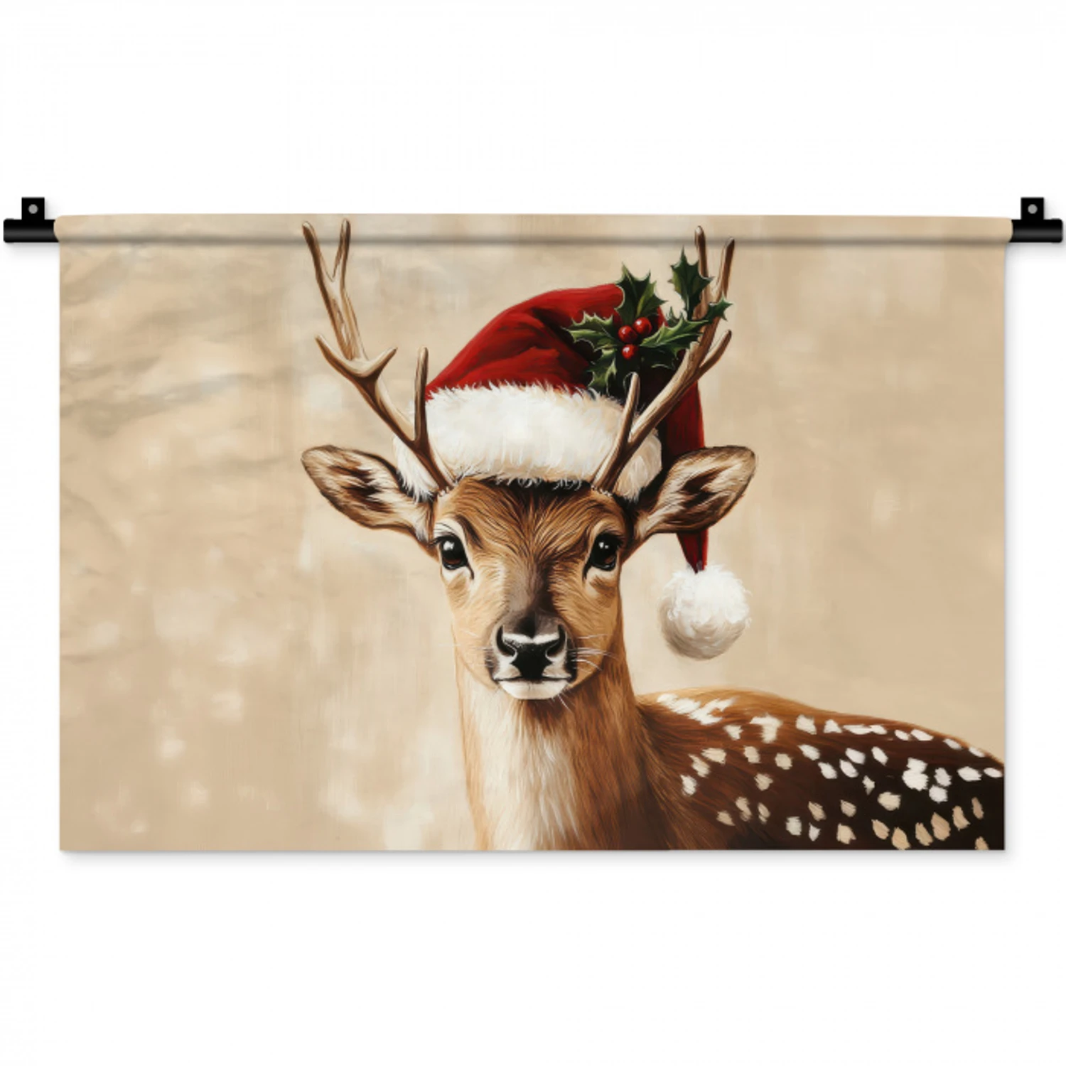 Kerst - Hert - Gewei - Rood Wandkleed katoen klein -zz3d