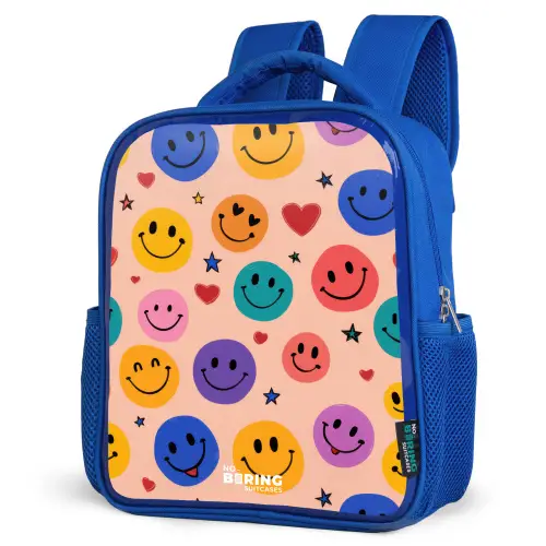 Vrolijk Smiley-patroon Kinderrugzak - Blauw middel -schuin