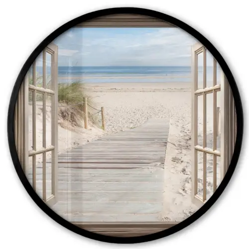 Doorkijk - Strand - Duinen - Pad - Landschap Fotolijst rond zonder passe partout klein -3d