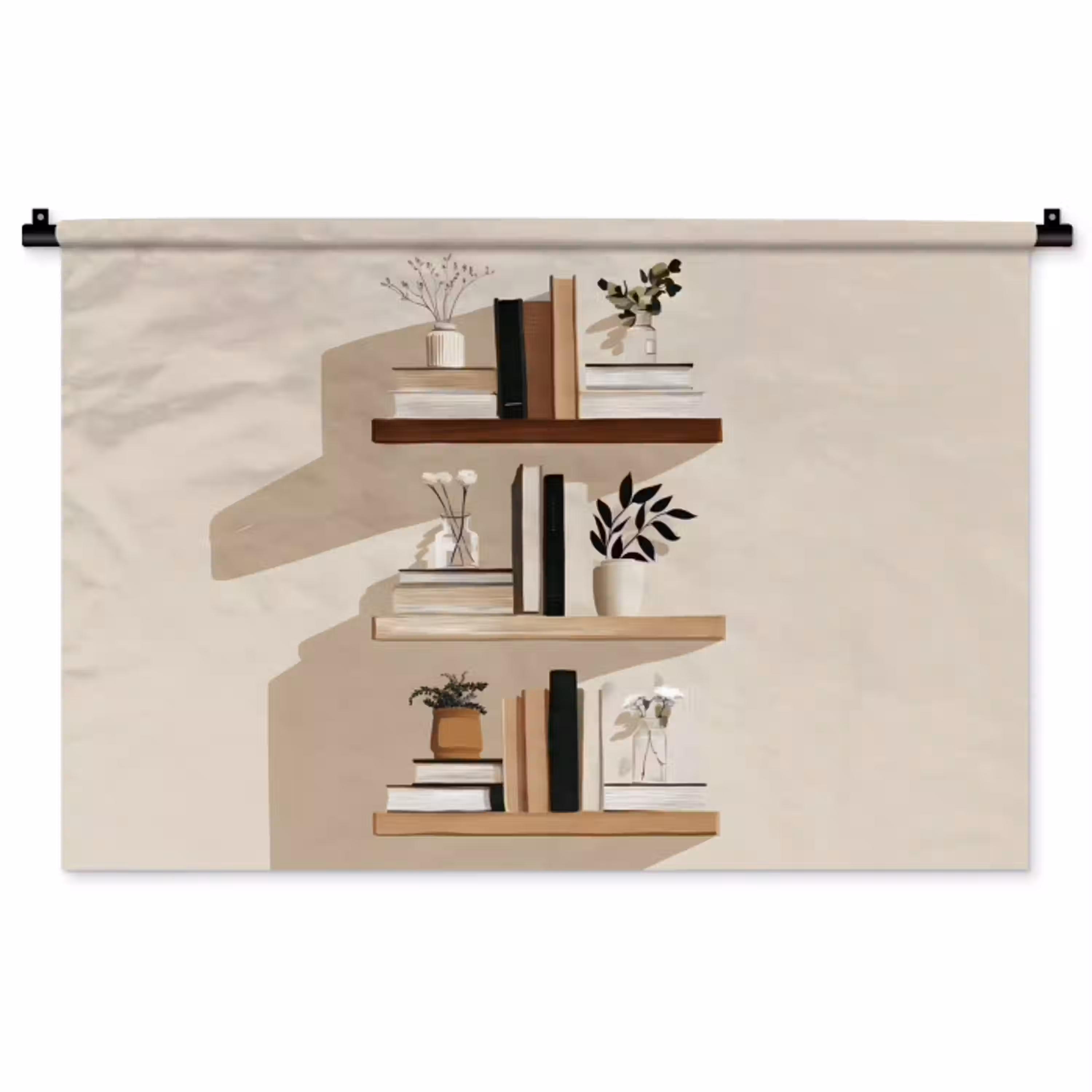 Plankjes - Boeken - Vaasjes - Planten Wandkleed katoen middel -zz3d