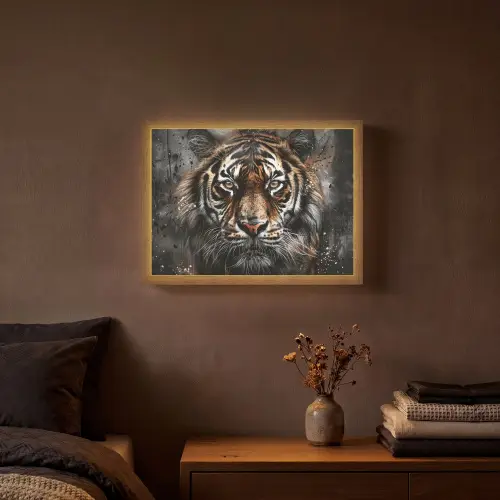 Tijger - Dieren - Portret - Luxe - Zwart Light Box met batterij (Wandlamp) middel -sfeer4