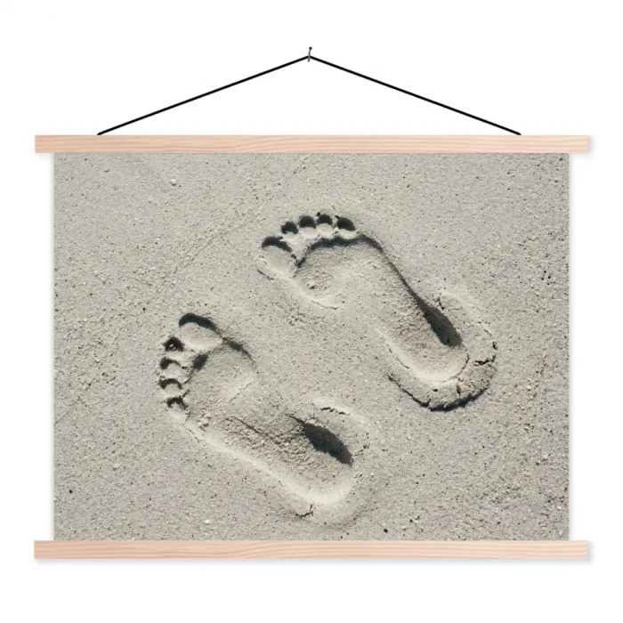 Voeten - Zand - Zee textielposter latten blank klein -3d