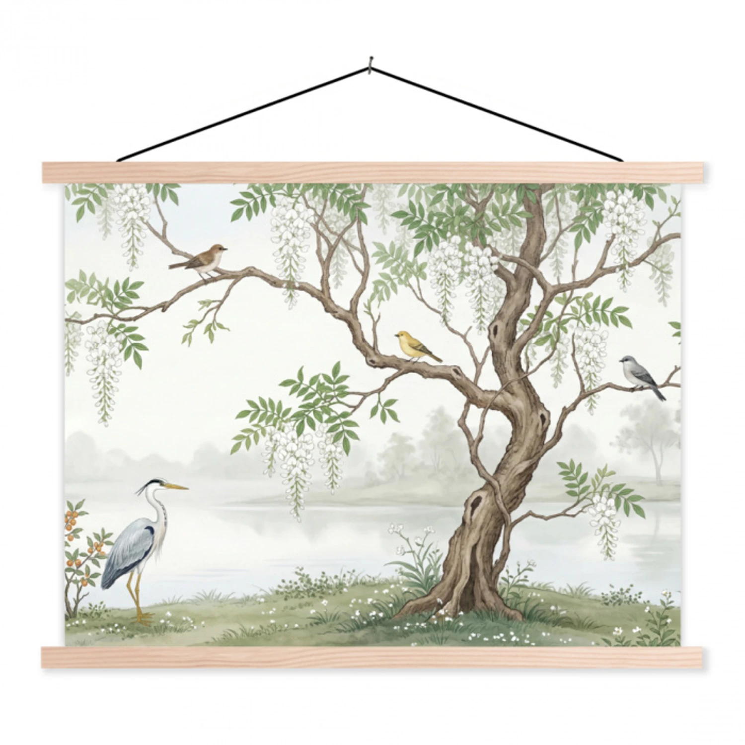 Reiger - Landschap - Groen textielposter latten blank klein -3d