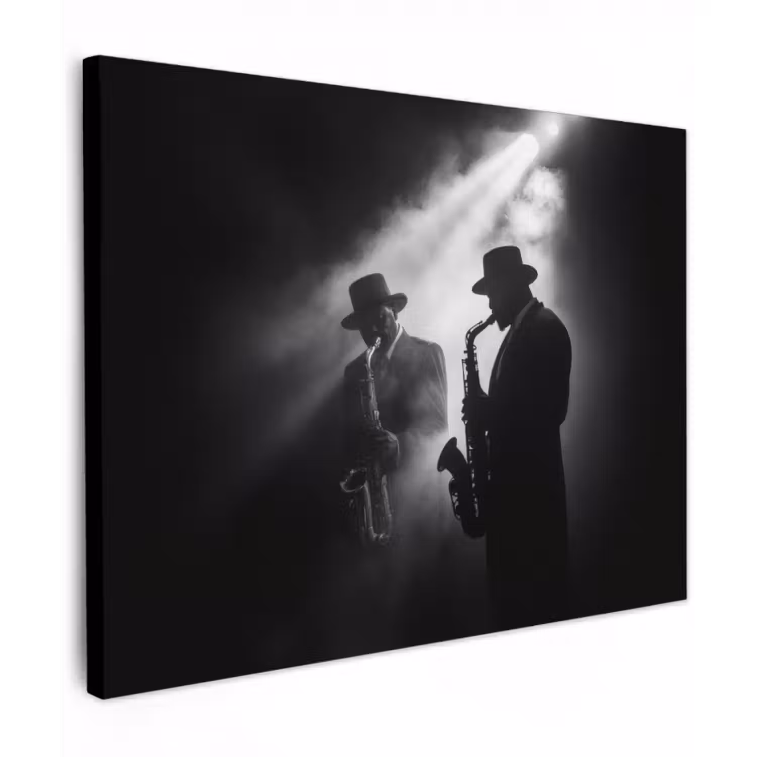 Leinwandbild - Saxophonisten - Hüte - Rauch - Licht