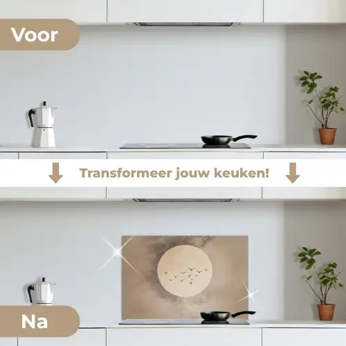 Vogel - Beige - Japandi keuken achterwand spatscherm klein -voor_na_NL